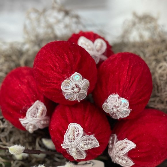 Velvet Set of 6 Easter Egg| Lipstick Red | Valentines Day Vase Filler| Photo - Picture 2 of 16